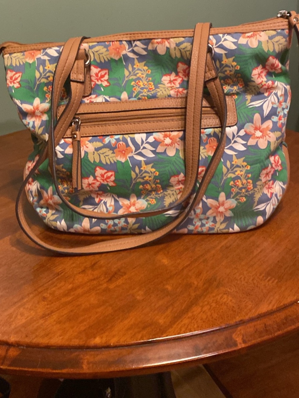 Rosetti Green Floral Tote with Tan Trim - Picture 4 of 8